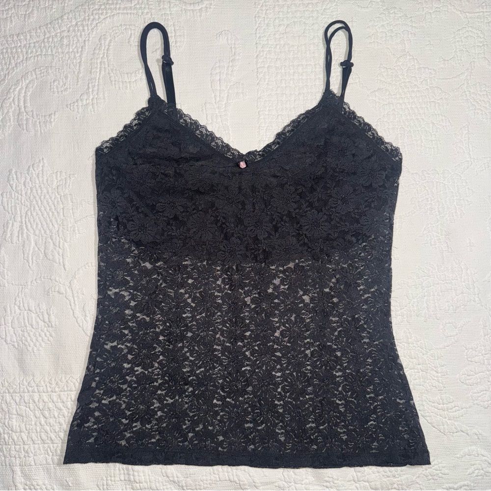 y2k Top Lace Sheer Goth Cami Women's Large See Through Floral Lingerie Tank